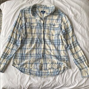 Old Navy Light Blue and Cream Plaid Shirt